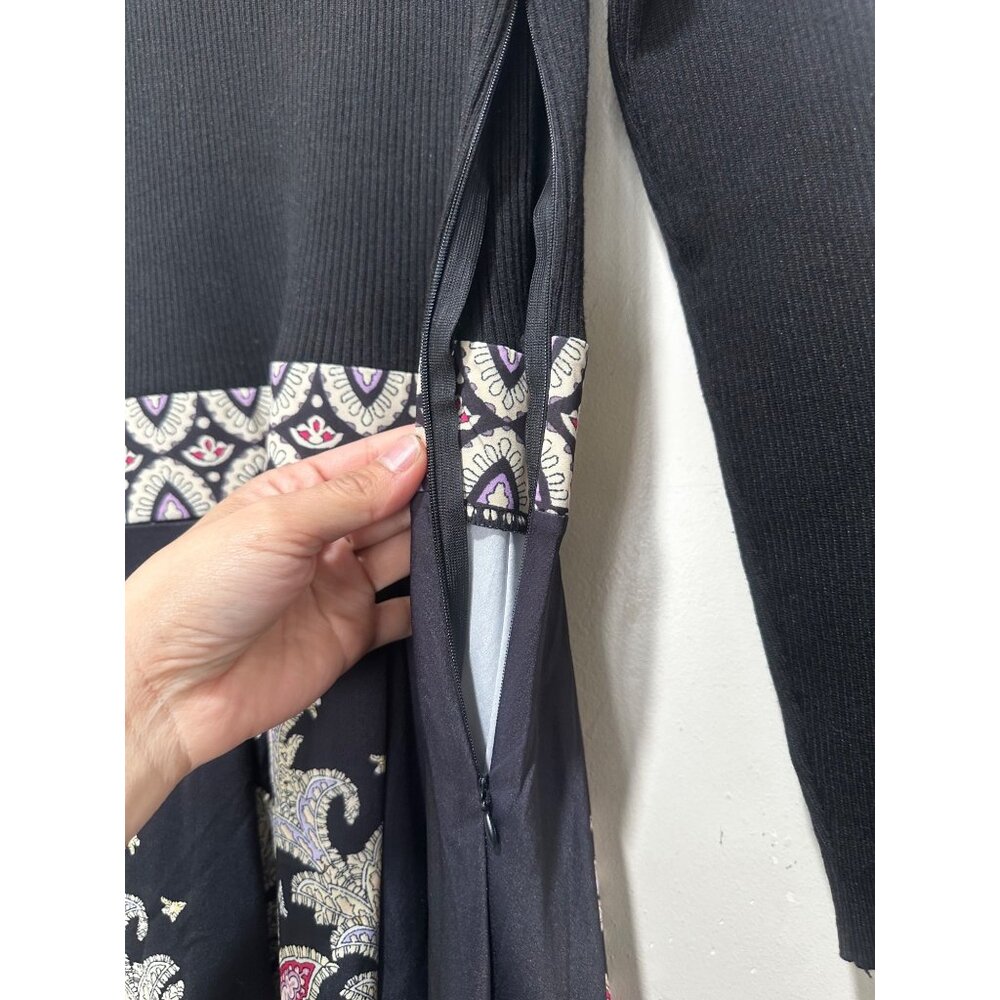 Dalia Macphee Paisley Long Maxi Dress Womens XL Black Fit Flare Mock Neck Flowy - Picture 8 of 16